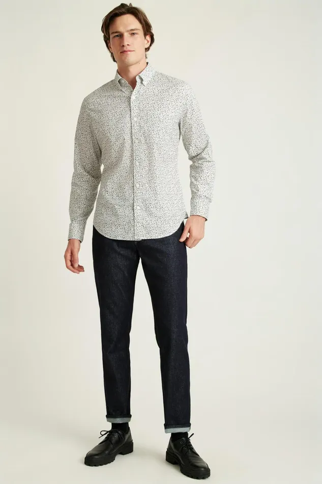 Men Business Casual Shirts Bonobos Everyday Shirt Olive Floral Scatter