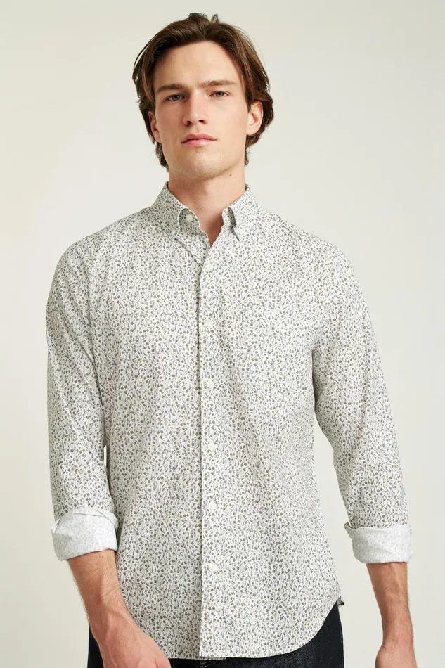 Men Business Casual Shirts Bonobos Everyday Shirt Olive Floral Scatter