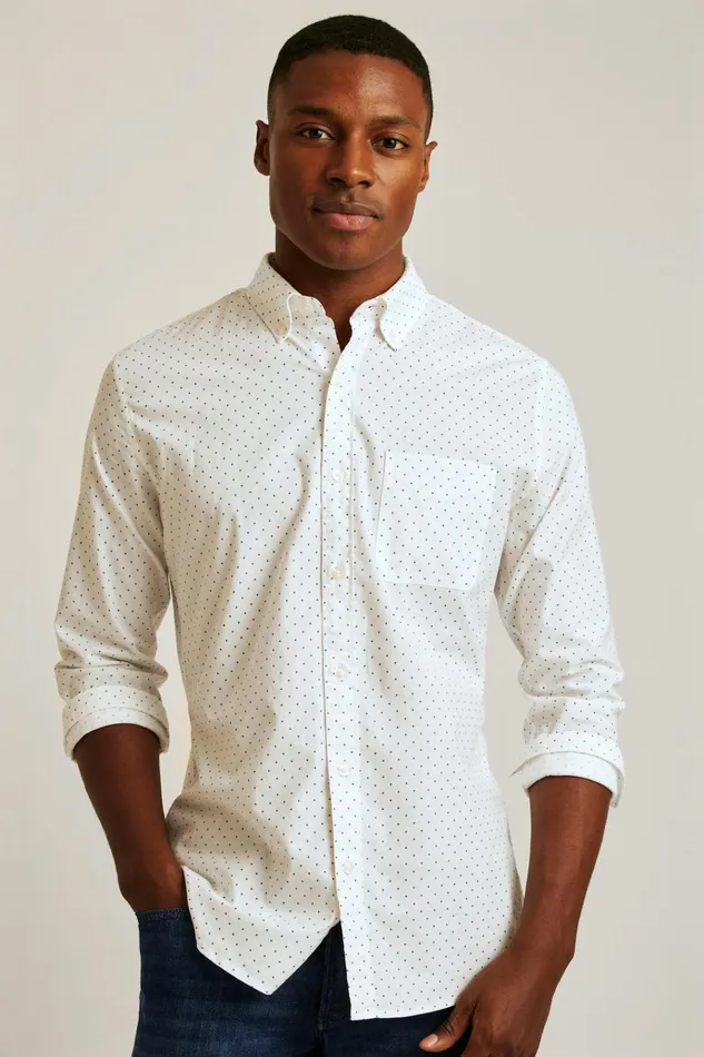 Men Business Casual Shirts Bonobos Everyday Shirt White Green Dot