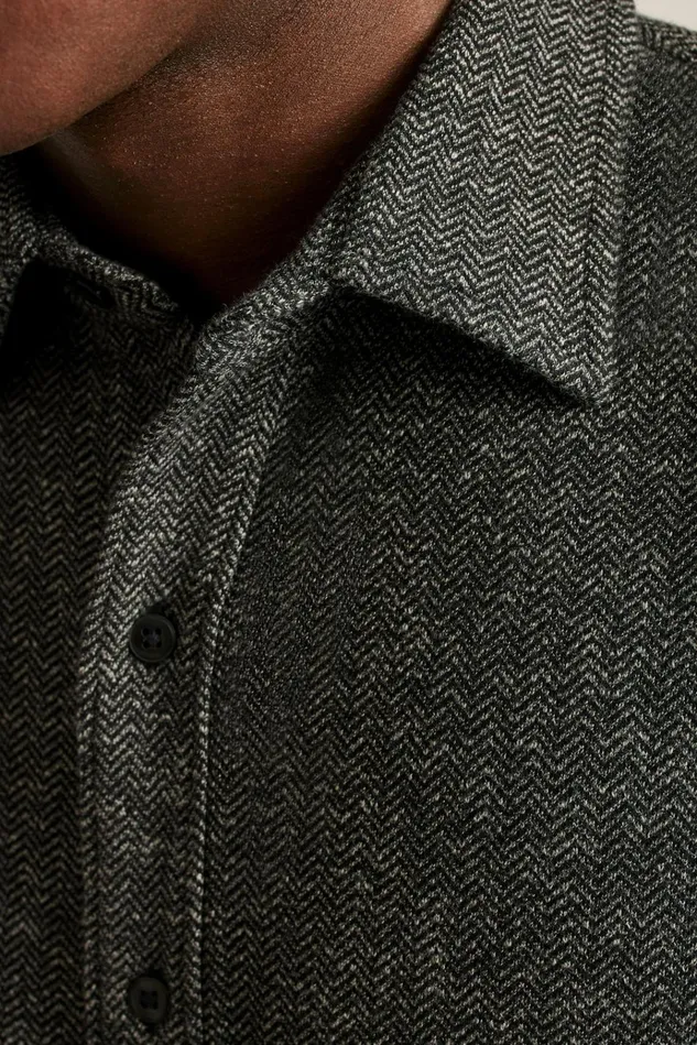 Men Business Casual Shirts Bonobos Heavyweight Jersey Shirt Charcoal Herringbone