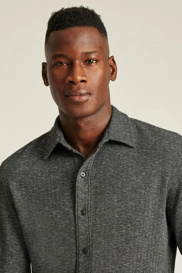 Men Business Casual Shirts Bonobos Heavyweight Jersey Shirt Charcoal Herringbone
