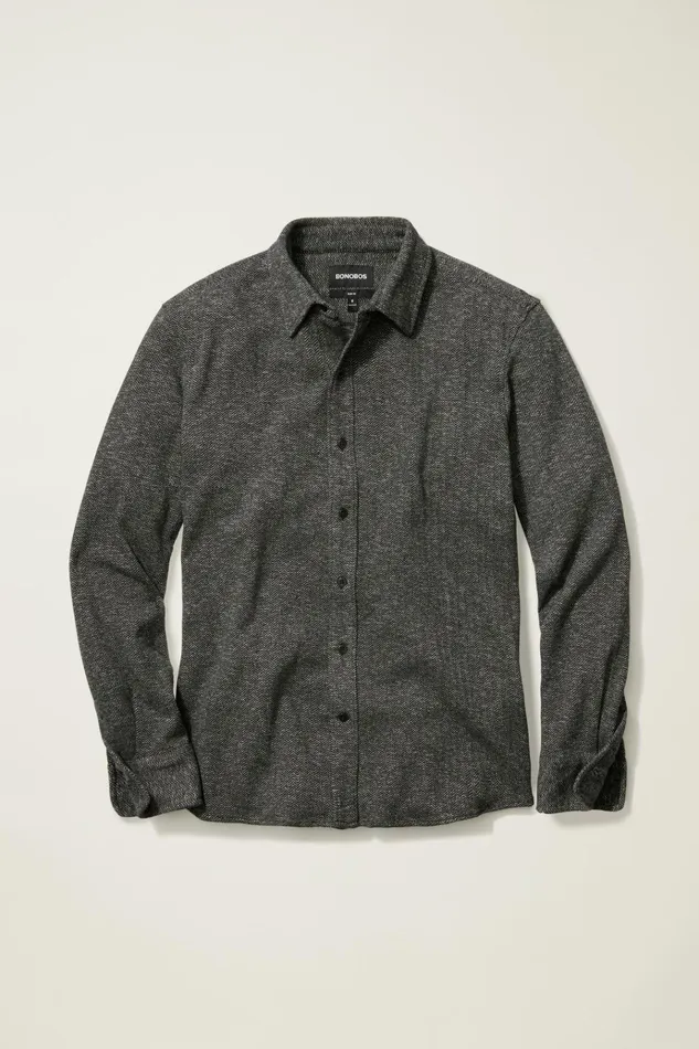 Men Business Casual Shirts Bonobos Heavyweight Jersey Shirt Charcoal Herringbone