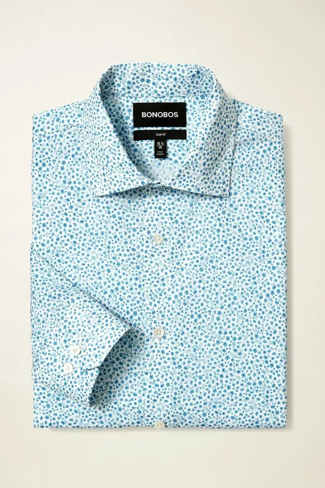 Men Business Casual Shirts Bonobos Jetsetter Stretch Dress Shirt Blue Bordeta Floral