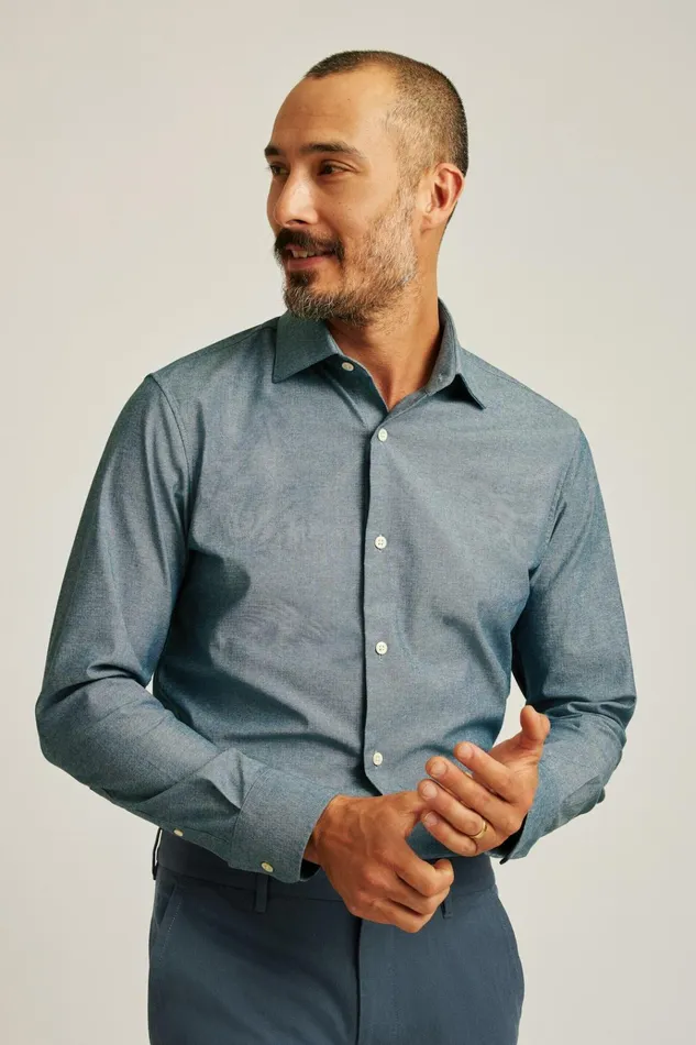 Men Business Casual Shirts Bonobos Jetsetter Stretch Dress Shirt Blue Chambray