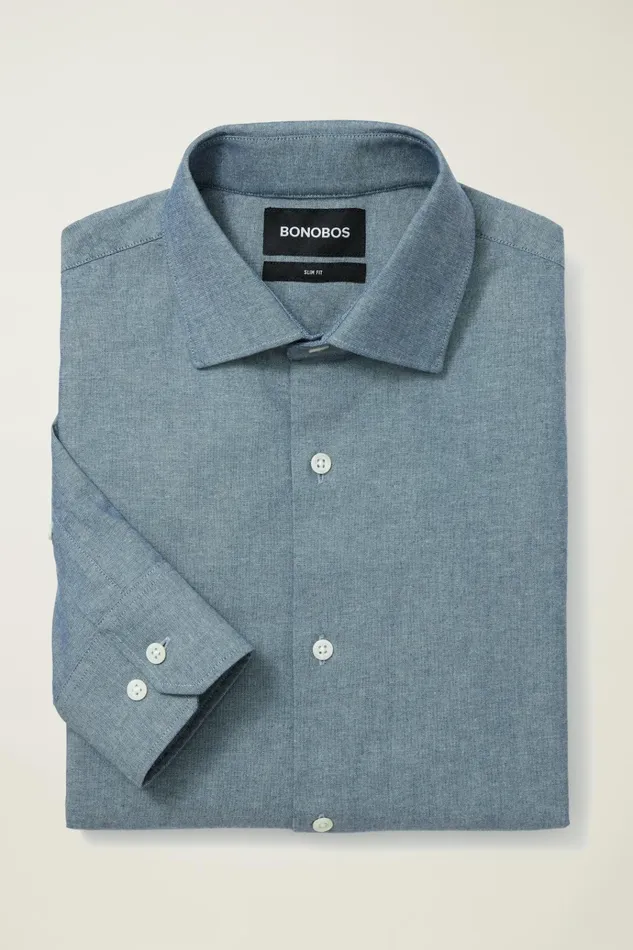 Men Business Casual Shirts Bonobos Jetsetter Stretch Dress Shirt Blue Chambray