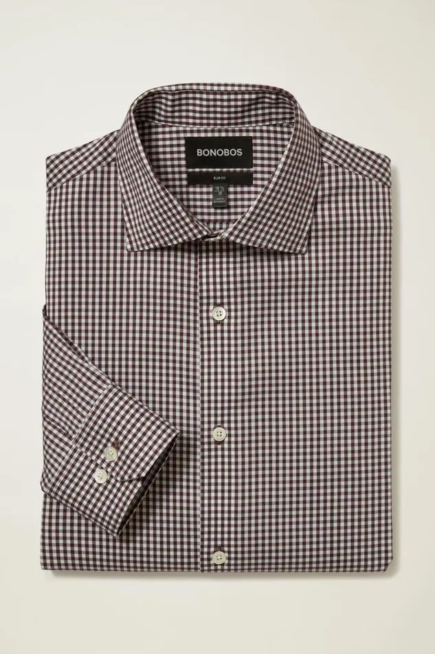 Men Business Casual Shirts Bonobos Jetsetter Stretch Dress Shirt Burgundy Check