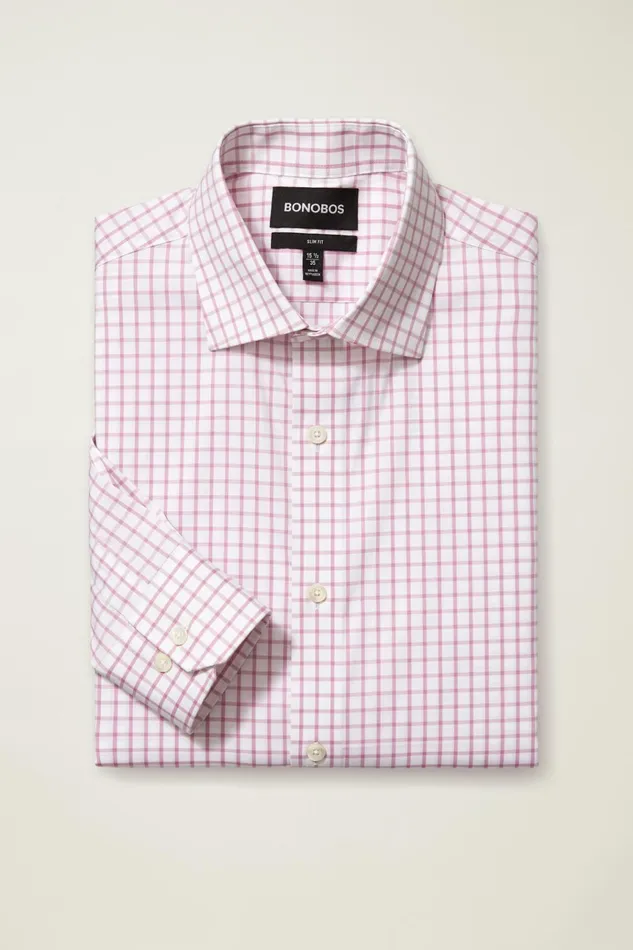 Men Business Casual Shirts Bonobos Jetsetter Stretch Dress Shirt Mauve Orchid Check