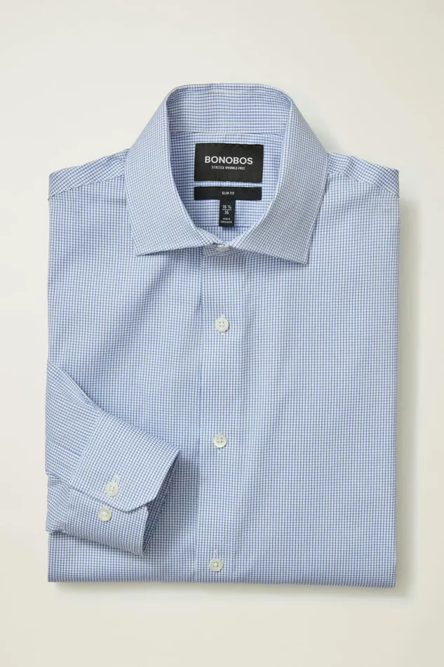 Men Business Casual Shirts Bonobos Jetsetter Stretch Dress Shirt Navy Mini Check