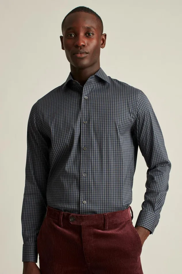 Men Business Casual Shirts Bonobos Jetsetter Stretch Dress Shirt Navy Smoke Check