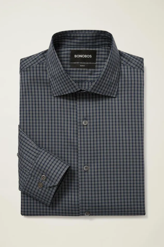 Men Business Casual Shirts Bonobos Jetsetter Stretch Dress Shirt Navy Smoke Check