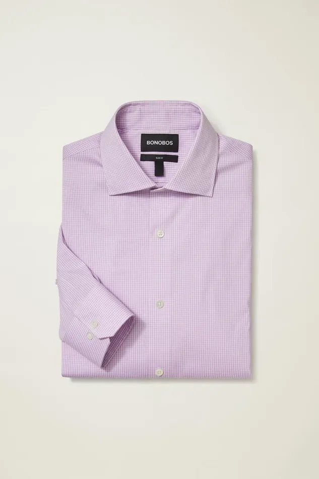 Men Business Casual Shirts Bonobos Jetsetter Stretch Dress Shirt Purple Mini Gingham