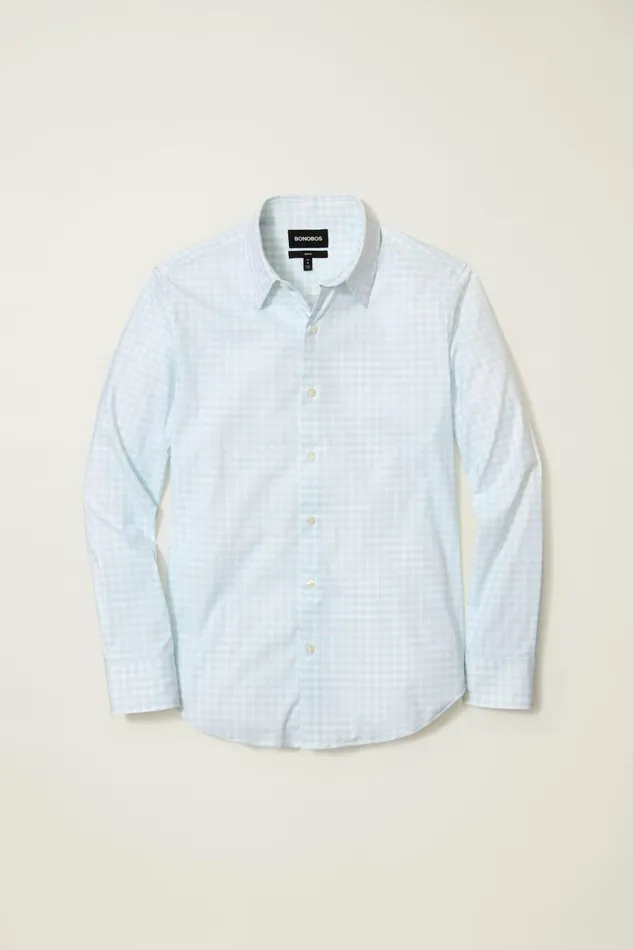 Men Business Casual Shirts Bonobos Tech Button Down Shirt Cosmic Blue Plaid