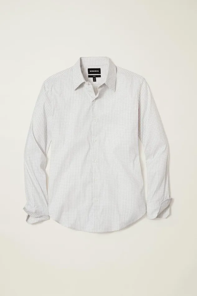 Men Business Casual Shirts Bonobos Tech Button Down Shirt Light Grey Mini Gingham
