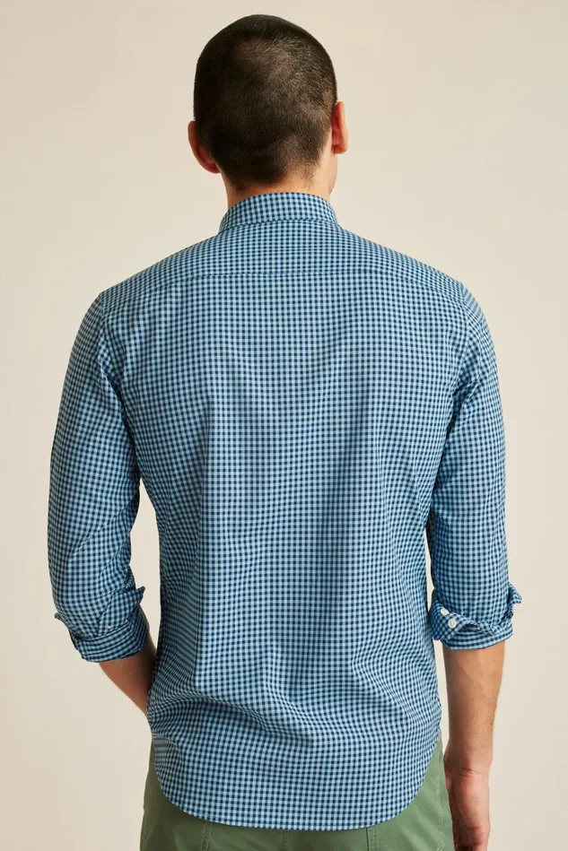 Men Business Casual Shirts Bonobos Tech Button Down Shirt Navy Blue Mini Gingham