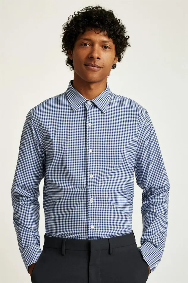 Men Business Casual Shirts Bonobos Tech Button Down Shirt Navy Medium Blue Plaid
