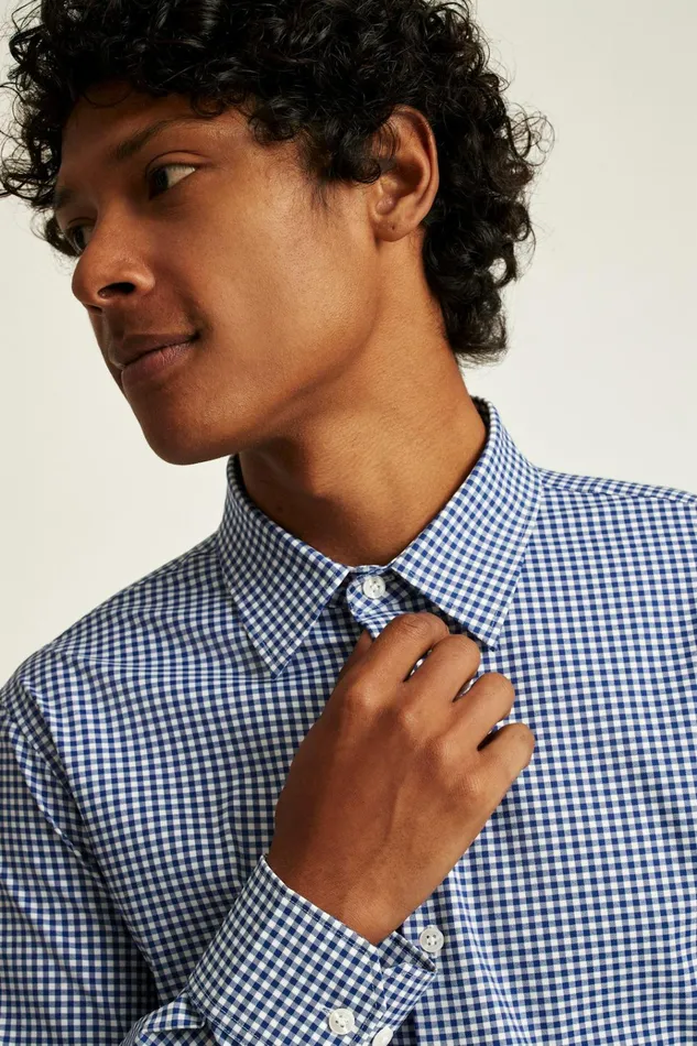 Men Business Casual Shirts Bonobos Tech Button Down Shirt Navy Medium Blue Plaid