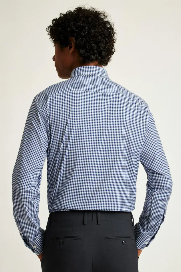 Men Business Casual Shirts Bonobos Tech Button Down Shirt Navy Medium Blue Plaid