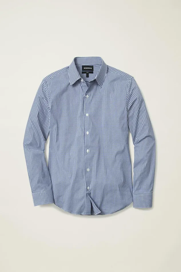 Men Business Casual Shirts Bonobos Tech Button Down Shirt Navy Medium Blue Plaid