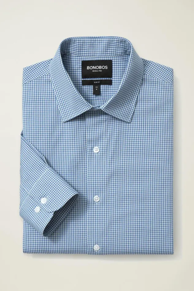Men Business Casual Shirts Bonobos The Desk To Dinner Shirt Blue Perrytown Check