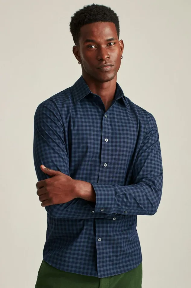 Men Business Casual Shirts Bonobos The Desk To Dinner Shirt Navy Mineral Ross Plaid