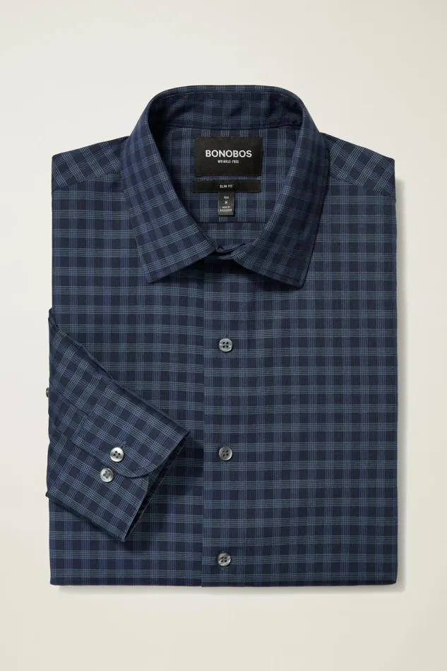 Men Business Casual Shirts Bonobos The Desk To Dinner Shirt Navy Mineral Ross Plaid