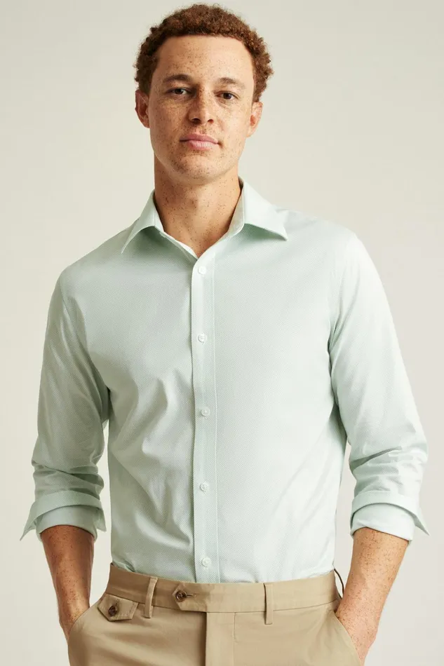 Men Business Casual Shirts Bonobos Weekday Warrior Dress Shirt Green Micro Geo