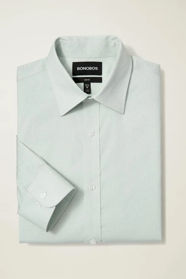 Men Business Casual Shirts Bonobos Weekday Warrior Dress Shirt Green Micro Geo