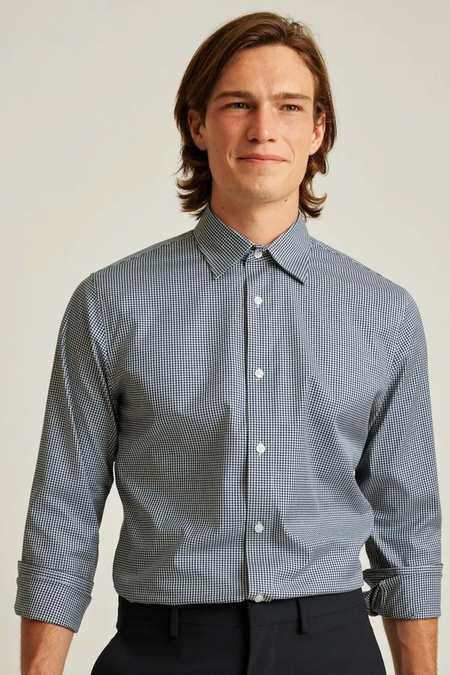 Men Business Casual Shirts Bonobos Weekday Warrior Dress Shirt Navy Perrytown Check