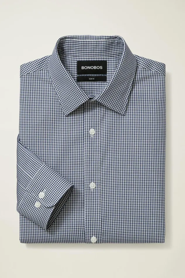 Men Business Casual Shirts Bonobos Weekday Warrior Dress Shirt Navy Perrytown Check