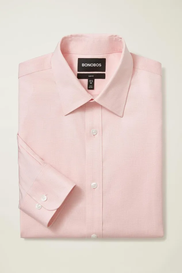 Men Business Casual Shirts Bonobos Weekday Warrior Dress Shirt Pink Micro Graph Check