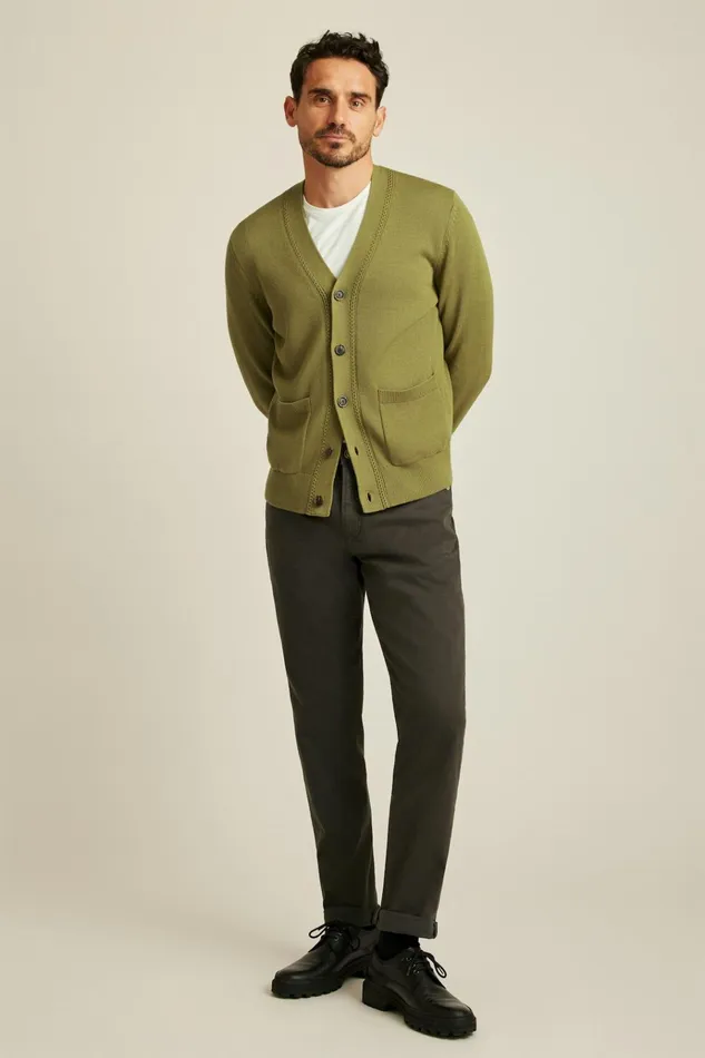 Men Cardigan Sweaters Bonobos Cotton Cardigan Olive