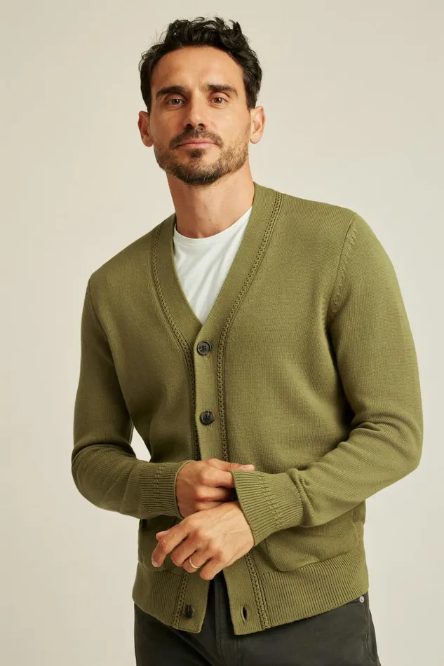 Men Cardigan Sweaters Bonobos Cotton Cardigan Olive