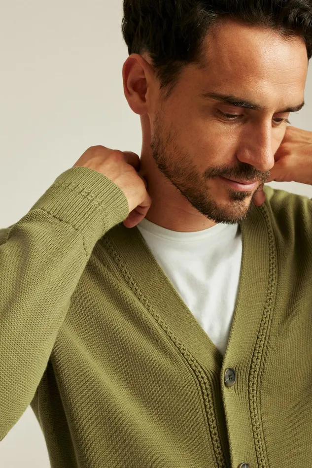 Men Cardigan Sweaters Bonobos Cotton Cardigan Olive