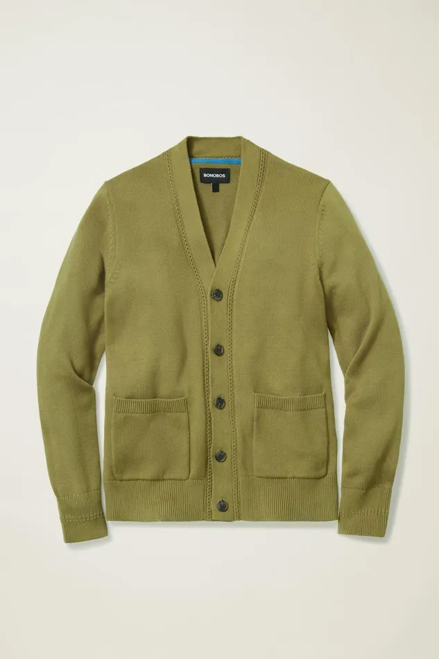 Men Cardigan Sweaters Bonobos Cotton Cardigan Olive