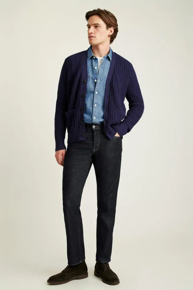 Men Cardigan Sweaters Bonobos Open Knit Cotton Cardigan Royal Blue