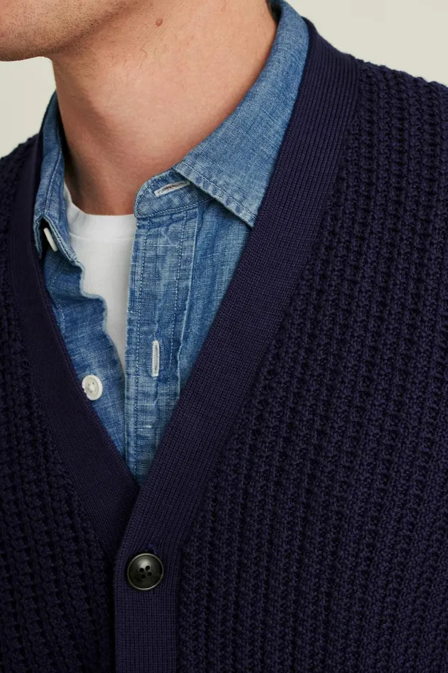 Men Cardigan Sweaters Bonobos Open Knit Cotton Cardigan Royal Blue