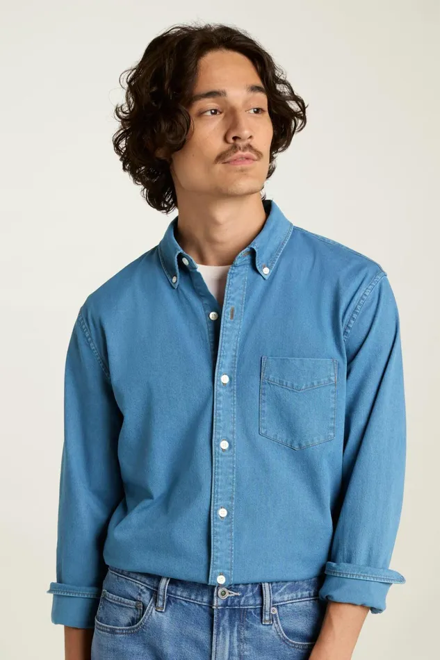 Men Casual Shirts Bonobos Everyday Denim Shirt Ocean Blue Wash