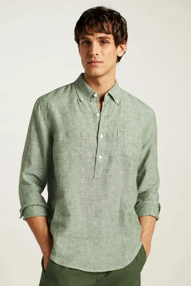 Men Casual Shirts Bonobos Everyday Linen Popover Green Juice