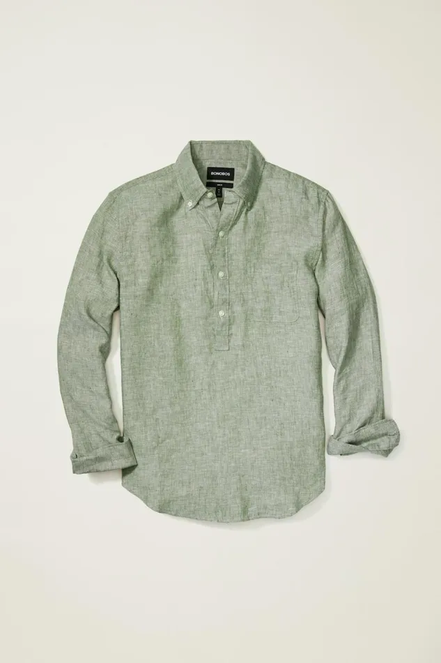 Men Casual Shirts Bonobos Everyday Linen Popover Green Juice