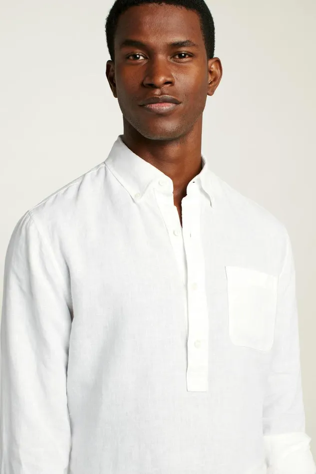 Men Casual Shirts Bonobos Everyday Linen Popover White