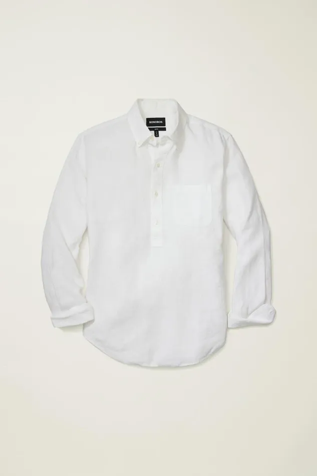 Men Casual Shirts Bonobos Everyday Linen Popover White