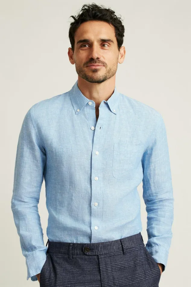 Men Casual Shirts Bonobos Everyday Linen Shirt Beau Blue