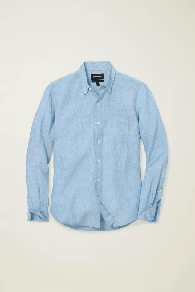 Men Casual Shirts Bonobos Everyday Linen Shirt Beau Blue