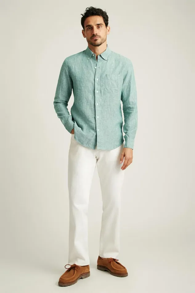 Men Casual Shirts Bonobos Everyday Linen Shirt Kale Green