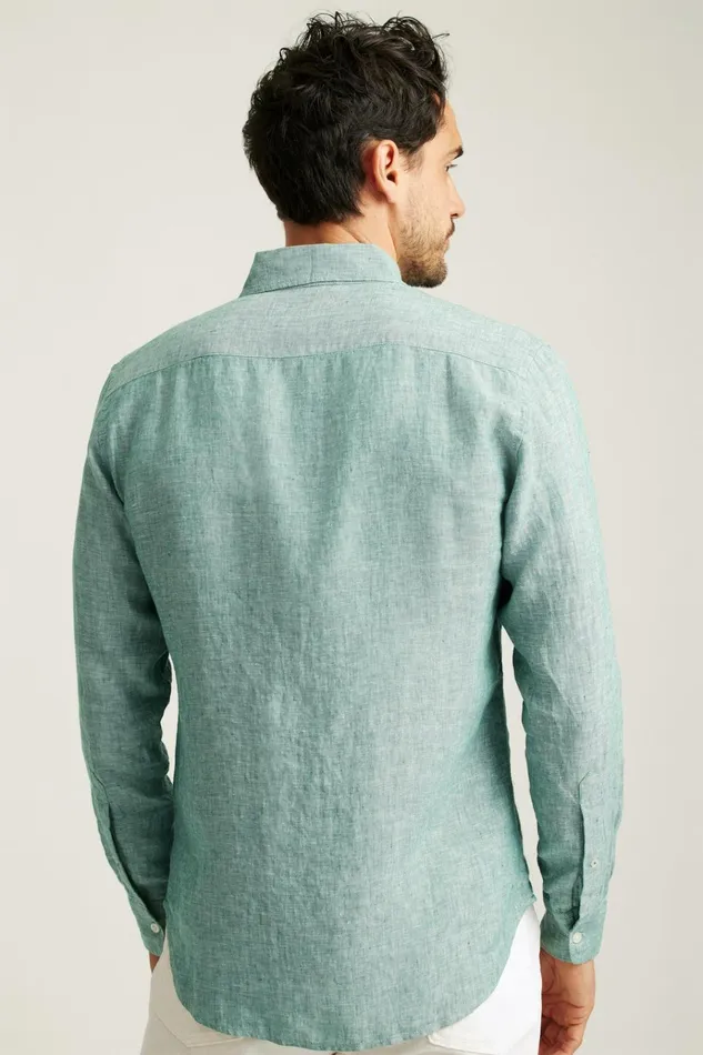 Men Casual Shirts Bonobos Everyday Linen Shirt Kale Green