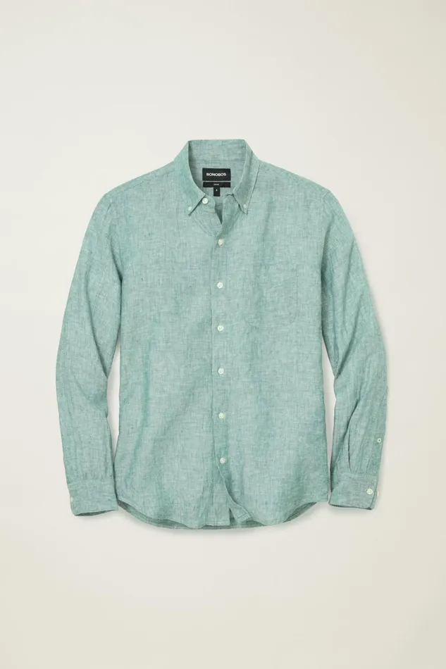 Men Casual Shirts Bonobos Everyday Linen Shirt Kale Green