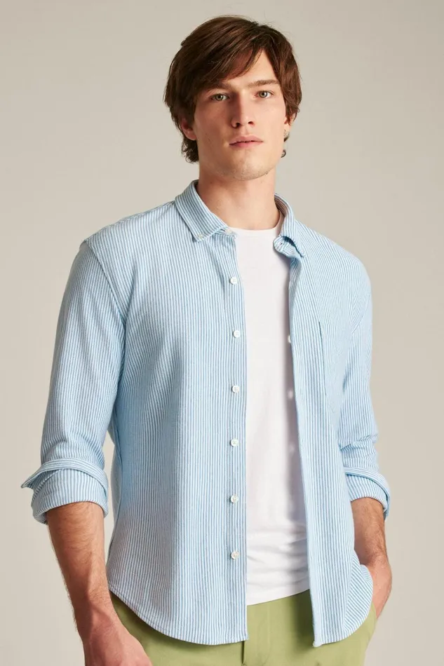 Men Casual Shirts Bonobos Knit Oxford Shirt High Tide Blue Chelsea Stripe