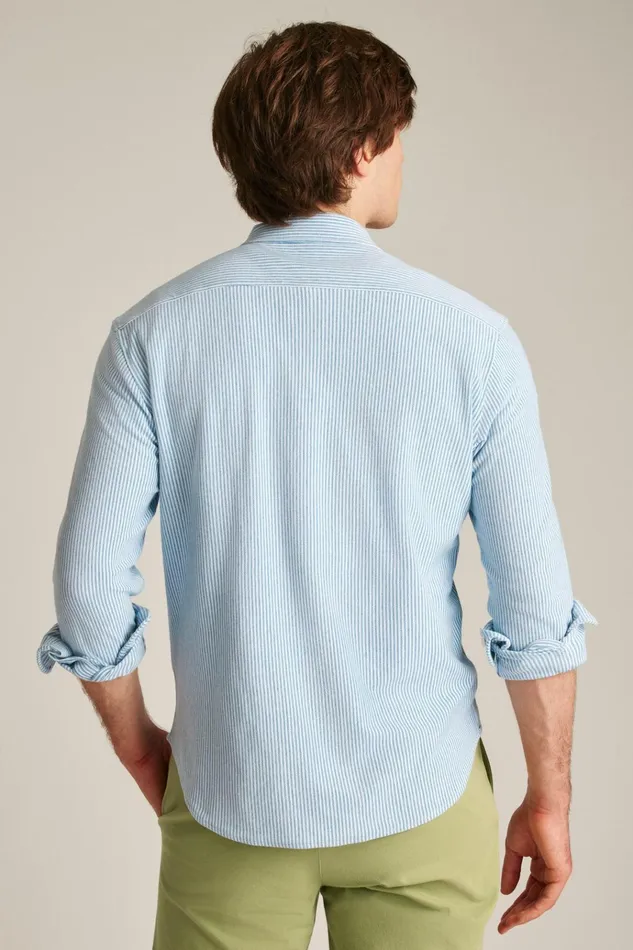 Men Casual Shirts Bonobos Knit Oxford Shirt High Tide Blue Chelsea Stripe