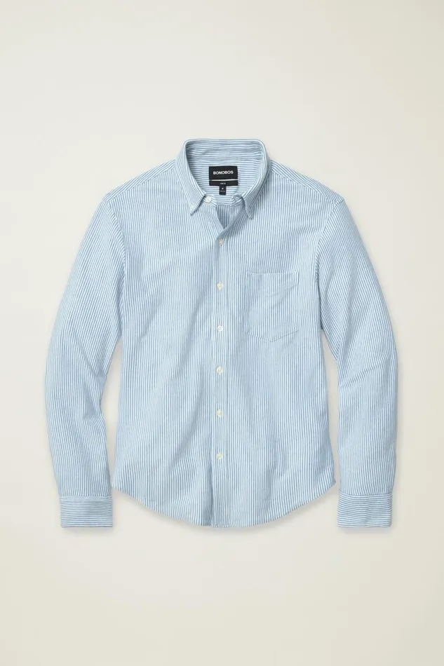 Men Casual Shirts Bonobos Knit Oxford Shirt High Tide Blue Chelsea Stripe