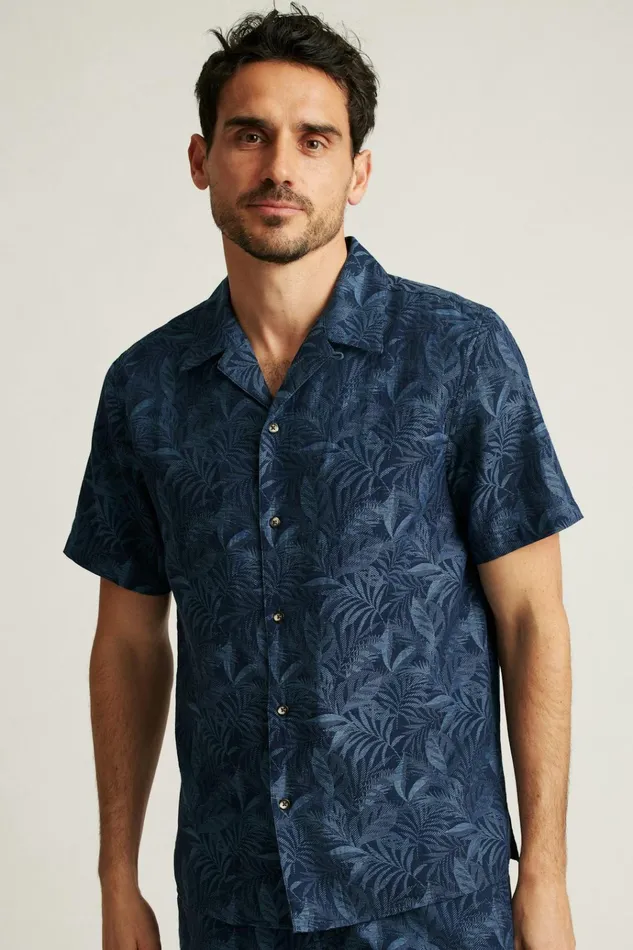 Men Casual Shirts Bonobos Limited Edition Riviera Cabana Shirt Indigo Palms